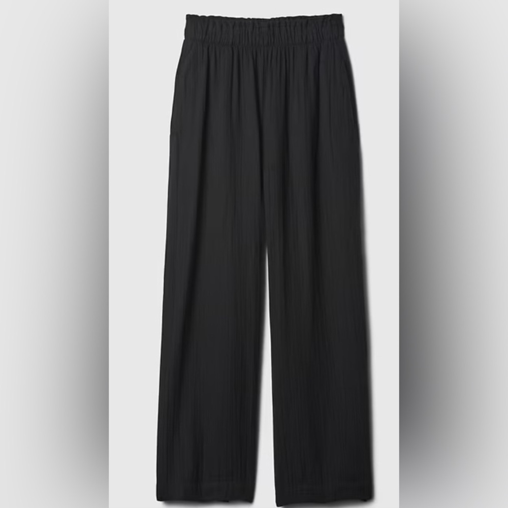 GAP Mid Rise Crinkle Gauze Wide-Leg Pants black large